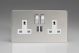 XDC5U2SWS Varilight 2 Gang 13 Amp Single Pole Switched Socket with 2 x 5V DC 2.1 Amp USB Charging Ports Screwless Polished Chrome Coated With White Sockets, and Polished Chrome Switches