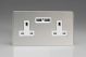 XDC5U2WS Varilight 2 Gang 13 Amp Single Pole Unswitched Socket with 2 Optimised USB Charging Ports Screwless Polished Chrome Coated With White Sockets