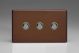 XDMM3S Varilight 3 Gang 6 Amp Momentary Push To Make Switch Screwless Mocha Effect Finish With Iridium Black Buttons