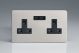 XDN5U2BS Varilight 2 Gang 13 Amp Single Pole Unswitched Socket with 2 Optimised USB Charging Ports Screwless Satin Chrome Effect Finish With Black Sockets