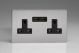 XDS5U2BS Varilight 2 Gang 13 Amp Single Pole Unswitched Socket with 2 Optimised USB Charging Ports Screwless Brushed Stainless Steel With Black Sockets