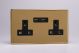 XDV5U2BS Varilight 2 Gang 13 Amp Single Pole Unswitched Socket with 2 Optimised USB Charging Ports Screwless Polished Brass Coated With Black Sockets