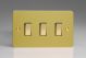 XFB93D Varilight 3 Gang 10 Amp Switch Ultra Flat Brushed Brass Effect Finish With Polished Brass Switches, On a Double Plate