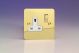 XFV4DW Varilight 1 Gang 13 Amp Double Pole Switched Socket Ultra Flat Polished Brass Coated With White Socket and Polished Brass Switch