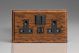 XMO5U2SB-S2W 2 Gang 13 Amp Single Pole Switched Socket with 2 x 5V DC 2.1 Amp USB Charging Ports Kilnwood Classic Wood Medium Oak with Black Switch