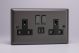 XP5U2SDB Varilight 2 Gang 13 Amp Single Pole Switched Socket with 2 x 5V DC 2.1 Amp USB Charging Ports Classic Graphite 21 Effect Finish with Black Socket and Iridium Black Switches, Double Plate