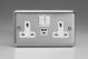 XS5UACW Varilight 2 Gang 13 Amp Single Pole Switched Socket with 20 Watt USB-A and USB-C Charging Ports With Qualcomm QuickCharge 3.0 Classic Matt Chrome Finish (Brushed Steel Effect) with White Sockets, and White Switches