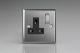 XT4DB Varilight 1 Gang 13 Amp Double Pole Switched Socket Classic Brushed Steel with Black Socket and Brushed Steel Switch
