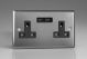 XT5U2B Varilight 2 Gang 13 Amp Single Pole Unswitched Socket with 2 Optimised USB Charging Ports Classic Brushed Steel with Black Sockets