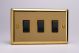 XV73B Varilight 3 Gang Comprising of 3 Intermediate (3 Way) 10 Amp Switch Classic Victorian Polished Brass Coated with Black Switches, Double Plate