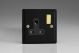 XY4VB.MB Varilight 1 Gang 13 Amp Double Pole Switched Socket Vogue Matt Black Effect Finish With Black Socket and Polished Brass Switch