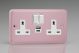XY5UACW.RP Varilight 2 Gang 13 Amp Single Pole Switched Socket with 20 Watt USB-A and USB-C Charging Ports With Qualcomm QuickCharge 3.0 Lily Rose Pink with White Sockets and White Switches