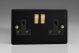 XY5VB.MB Varilight 2 Gang 13 Amp Double Pole Switched Socket Vogue Matt Black Effect Finish With Black Sockets and Polished Brass Switches