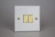 XY77V.MW-SP Varilight 2 Gang Comprising of 2 Intermediate (3 Way) 10 Amp Switch Vogue Matt White Effect Finish With Polished Brass Switches
