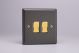 XYR2V.SL Varilight 2 Gang 10 Amp 2 Way & Off Retractive Switch Vogue Slate Effect Finish With Polished Brass Switches